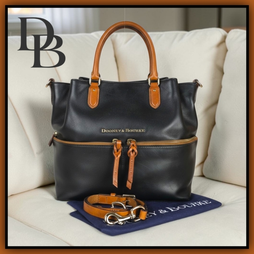 Dooney & Bourke Dawson Black and Sierra Trim  Bag Large